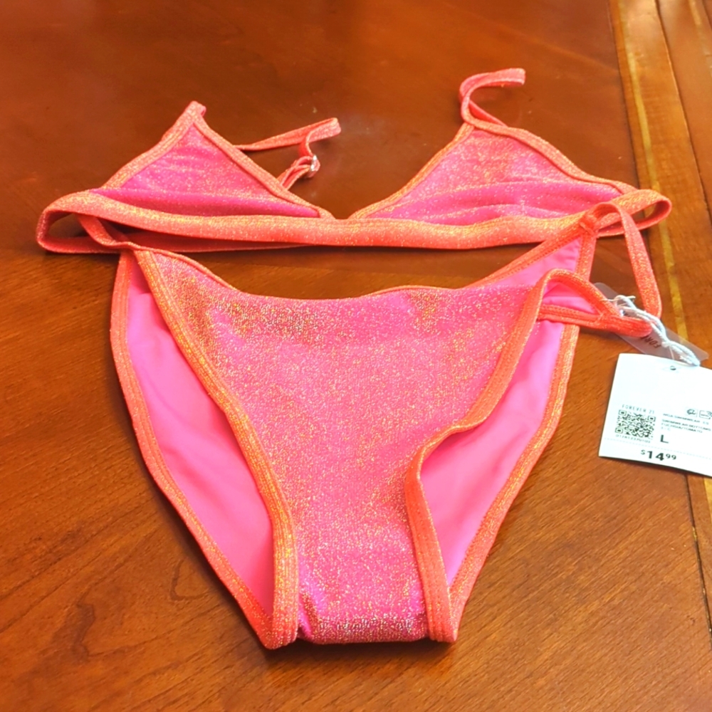 Forever 21 Bikini set Fuchsia/Tomato Size L